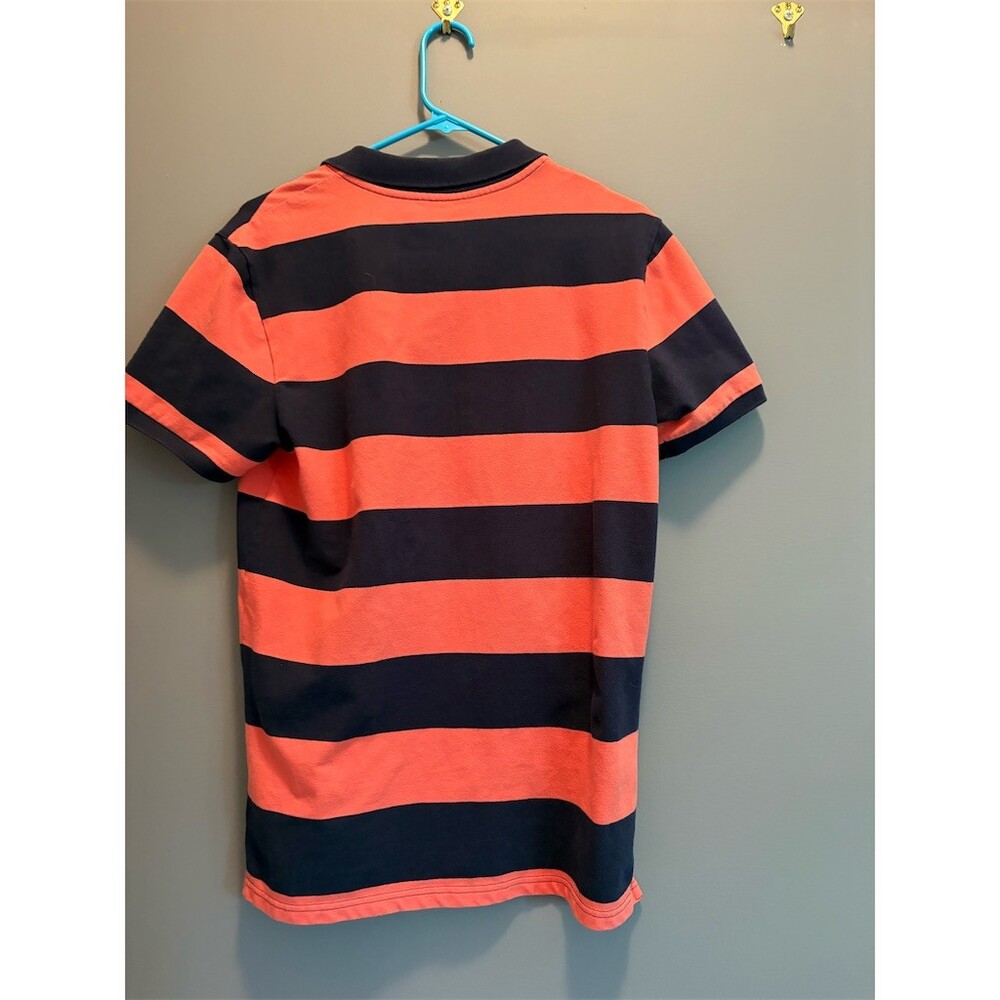 Old Navy Built-In Flex Polo Shirt Men's Size M Orange Navy Striped Golf - Picture 4 of 6
